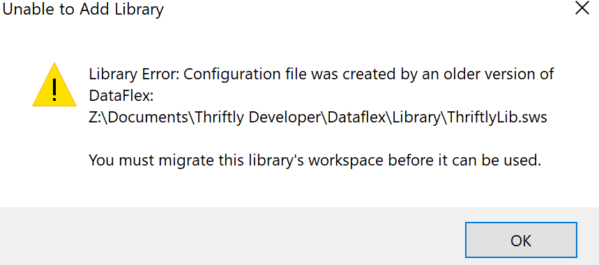 Unable to add DataFlex library error message