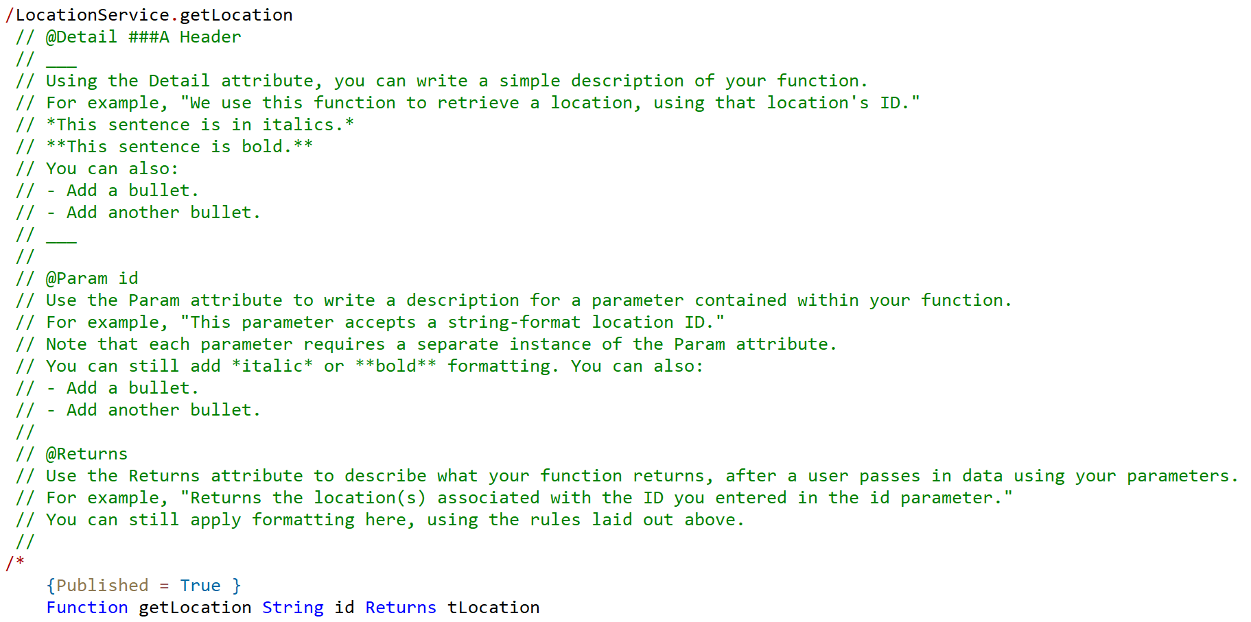 Example documentation for the getLocation function
