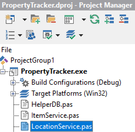 A Delphi service within the Project Manager sidebar