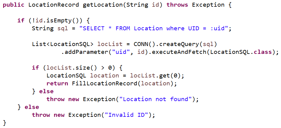 The getLocation function within LocationService