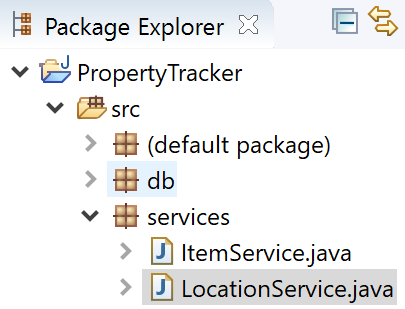 A Java service within the Workspace Explorer sidebar