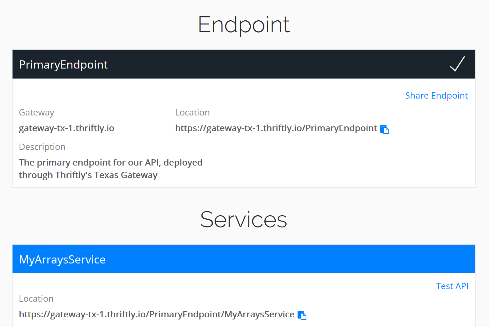 An example Thriftly API endpoint, available on the web