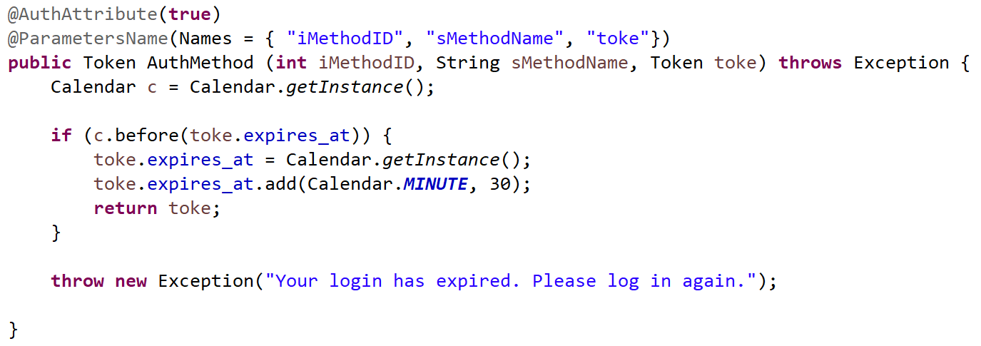 An Auth function within a Java service