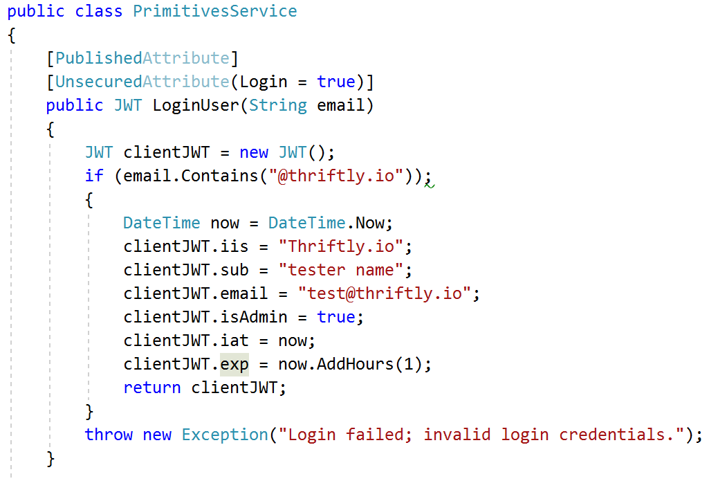 A Login function within a .NET/C# service